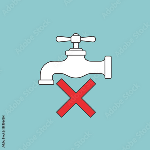 White tap with a red cross symbol indicating no water or forbidden.