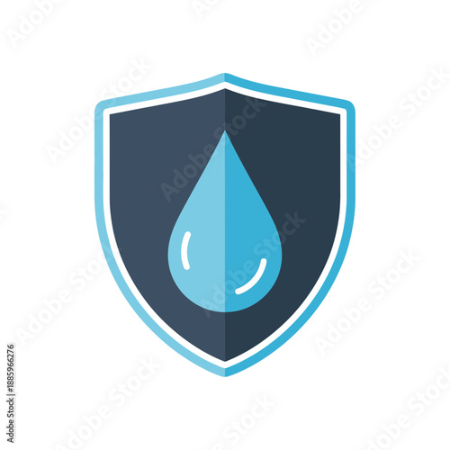 A shield contains a water droplet inside its frame.