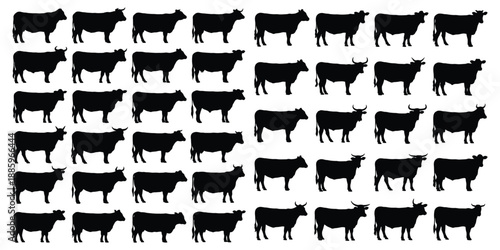 Animal and cow vector silhouettes set