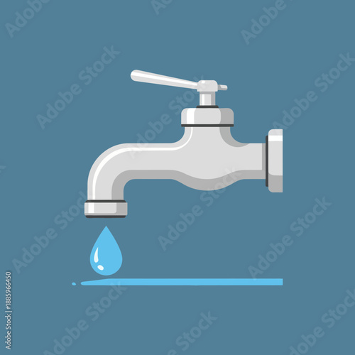 Silver faucet with water drop and a horizontal line representing water.