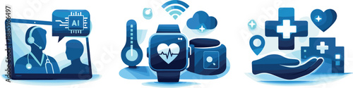 AI-Powered Telehealth Future. Future-ready telemedicine ecosystem expressed through AI-assisted consultations, connected devices,