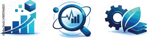 Futuristic Efficiency Symbols. Future-ready operational ecosystem expressed through scalable improvements, continuous monitoring,