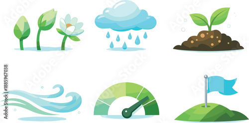 Cycle of Renewal. Transformational cycle composition expressing growth and renewal energy, six symbolic objects arranged in two