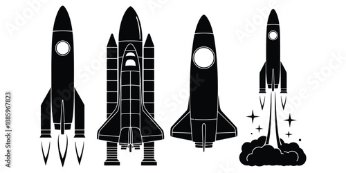 Black and white paint brushes vector illustration set