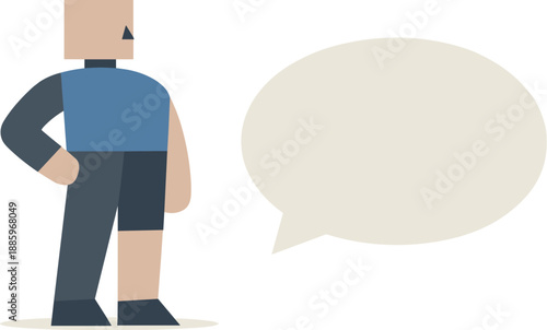 Calm abstract geometric figure stands beside single simplified speech symbol reframing emoji-based arguments replacing