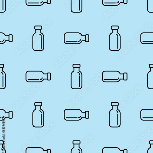 bottle line seamless pattern on blue background vector