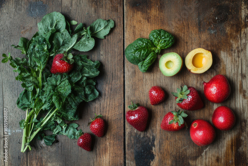 Fresh ingredients for smoothie lying on wooden table