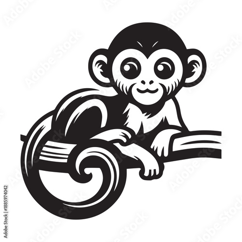 Black and White Monkey Silhouette Vector | Primate Art Graphic