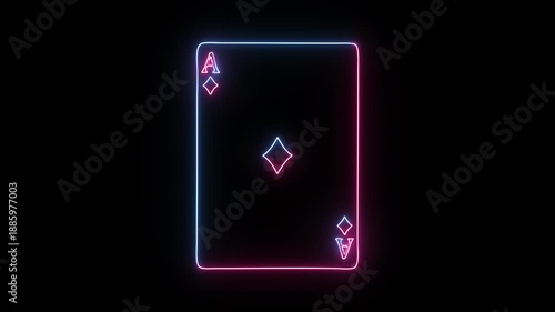 Neon playing card,Ace of diamonds 