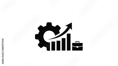 business growth concept with gear graph and briefcase silhouette