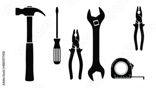various tools arranged in a row showcasing a distinctive silhouette design