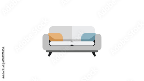 a simple illustration of a gray sofa with orange and blue pillows silhouette