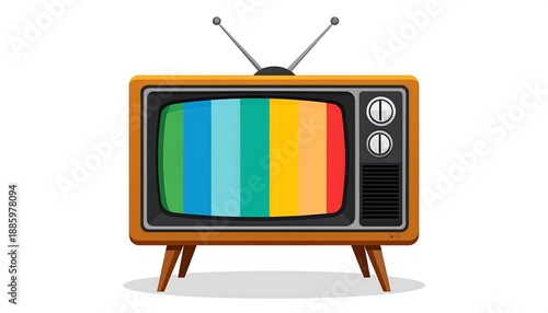 Retro television with colorful vertical bars on the screen, isolated on a white background