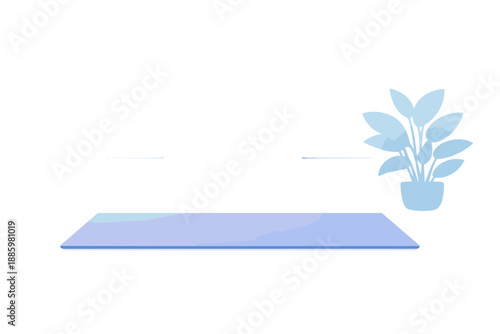Serene Yoga Scene. Yoga mat scene by a bright window with plant silhouette and subtle heart pulse glow line, airy negative space
