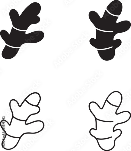 Turmeric icon, turmeric root silhouette vector, herbal spice minimal illustration, cooking food ingredient design, kitchen spice vector, isolated minimal vector