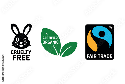 Cruelty Free, Organic, Fair Trade Logos for Ethical Consumerism and Sustainable Products