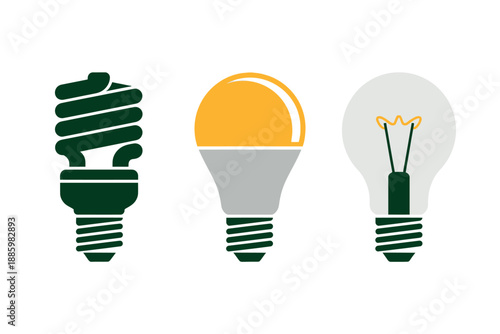 Light Bulbs of Different Types and Colors on White Background Illustration