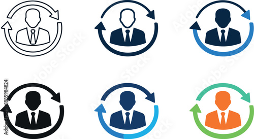 Business Continuity Icon Grid. Uninterrupted service assurance concept portraying a business icon surrounded by continuity loops