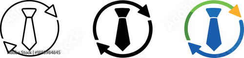 Cycle of professionalism expressed as a symbolic looped arrow surrounding a tie to convey ongoing corporate