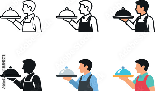 Professional dining service concept illustrating a server with an apron carrying a tray as a symbol of customer