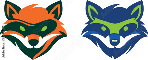 Bright Forest Icons. Two-Color vector icons of masked forest creature: woodland face arc, simple mask loop, tapered cheek line,