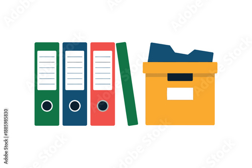 Colorful Office Filing System with Binders and Storage Box