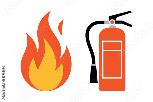 Fire Safety Icon with Flames and Fire Extinguisher for Emergency Situations