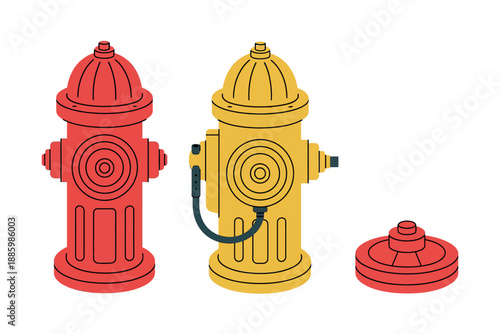 Colorful illustration of fire hydrants