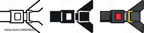 Secure Travel Icons. Preventing accidents illustrated by a seatbelt buckle icon closed firmly to convey secure travel habits and