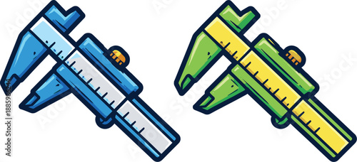 Bold Caliper Icons. Two-Color vector icons of a basic non-heated measurement tool (antonymic to glowing ember inspection): plain
