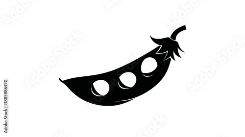 A black and white illustration of a pea pod with three visible peas on a white background