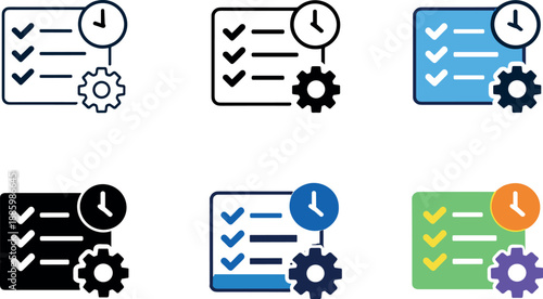 Modern productivity tool icon featuring a structured checklist, time indicator, and settings element to convey