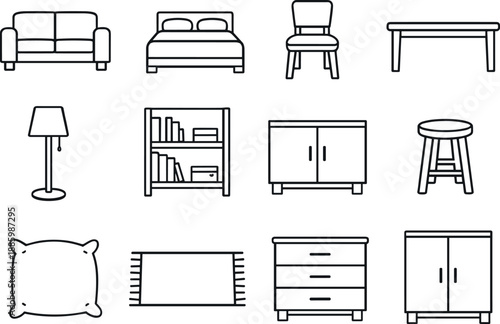 Two-Color vector icons of calm bloom shape: simple sunflower outline, clean ring dot, neutral stem line, soft