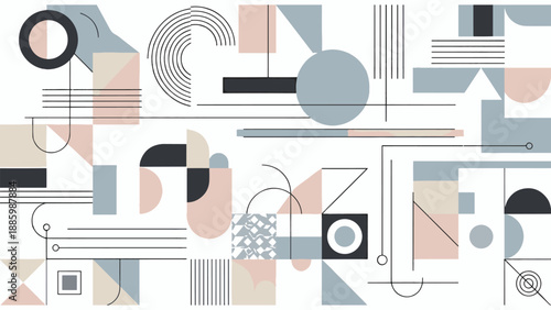 Abstract Geometric Composition with Minimalist Shapes and Bauhaus Inspired Design