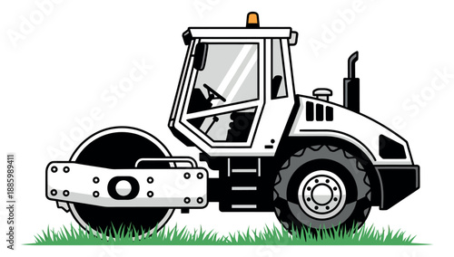 Cartoon style illustration of a road roller depicting a construction vehicle for road building projects