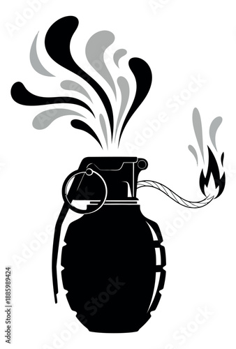 Graphic illustration of an armed grenade depicting a detonating action for a warning concept