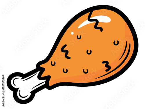Hand drawn illustration of a fried chicken drumstick depicting a crispy texture for a fast food menu