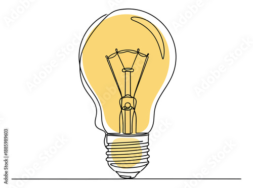 Continuous line art illustration of a light bulb depicting an illuminated idea for innovation and creativity concepts