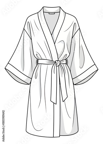 Hand drawn illustration of a bathrobe depicting a tied sash for loungewear comfort