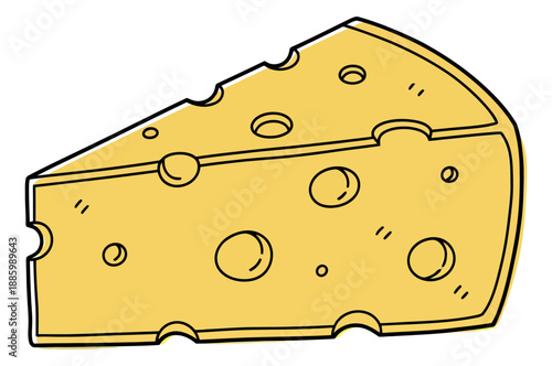 Hand drawn line art illustration of a cheese wedge depicting a tasty dairy product for food and cooking concepts