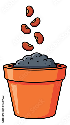 Hand drawn illustration of seeds falling into a pot depicting planting for gardening