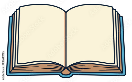 Hand drawn illustration of an open book depicting blank pages for education and learning