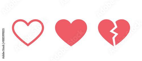 Heart Symbols in Various States of Love and Emotion, Red Color
