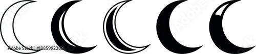 Moon vector illustration in various shapes and sizes. A set of vector moon illustrations. Moon symbol set in black