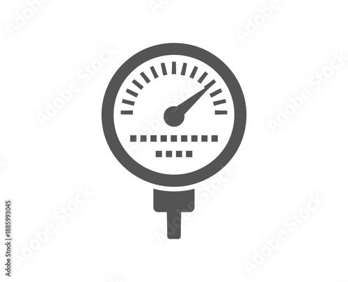 A minimalist vector graphic of a pressure gauge icon with a simple design