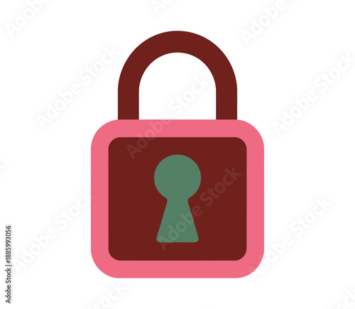 A colorful vector graphic of a padlock with a pink border and green keyhole