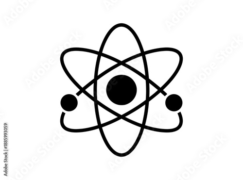 A minimalist vector graphic illustration of an atom symbol