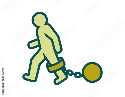 A minimalist vector illustration of a person walking with a ball and chain attached to their ankle, symbolizing restriction and limitation.