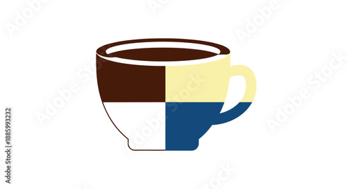 Abstract Coffee Cup Design with Geometric Color Blocks.
