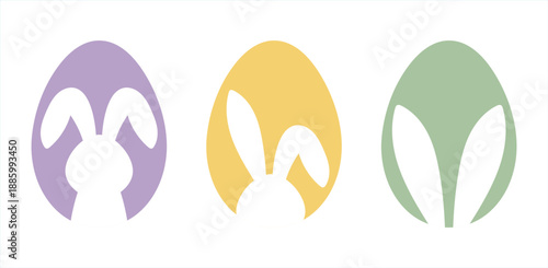 Easter rabbit inside egg shapes. Easter bunny silhouettes. Flat illustration with simple shapes and clean design. For spring holiday design, greeting cards, banners and branding.